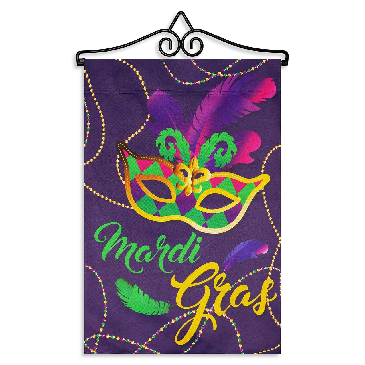 G128 Combo Pack Garden Flag Hanger 14IN & Garden Flag Mardi Gras Masquerade Mask 12x18IN Printed Double Sided Blockout Fabric